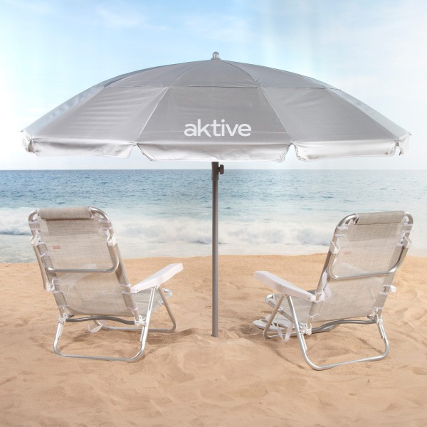 Guarda-sol de praia cinza D220 cm UV50 Aktive | Distria