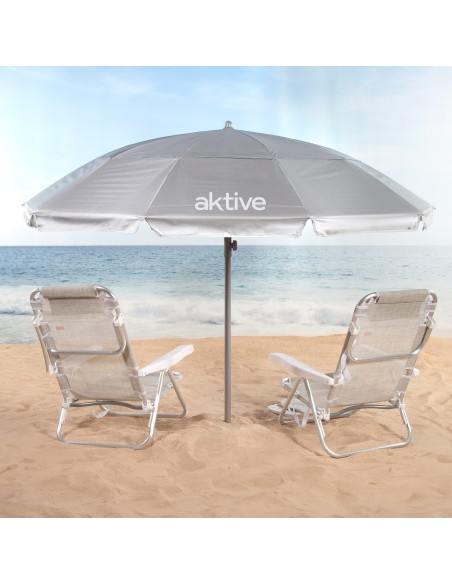 Guarda-sol de praia cinza D220 cm UV50 Aktive | Distria