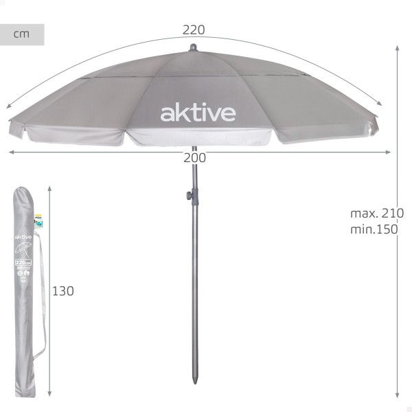Guarda-sol de praia cinza D220 cm UV50 Aktive | Distria