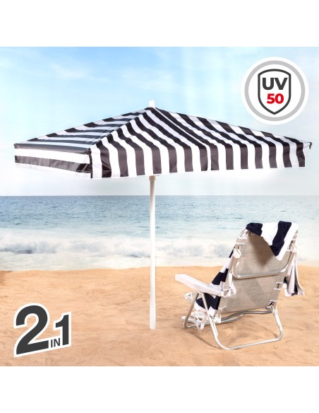 Guarda-sol de praia 2 em 1 conversível em tenda 145x145 cm | Aktive