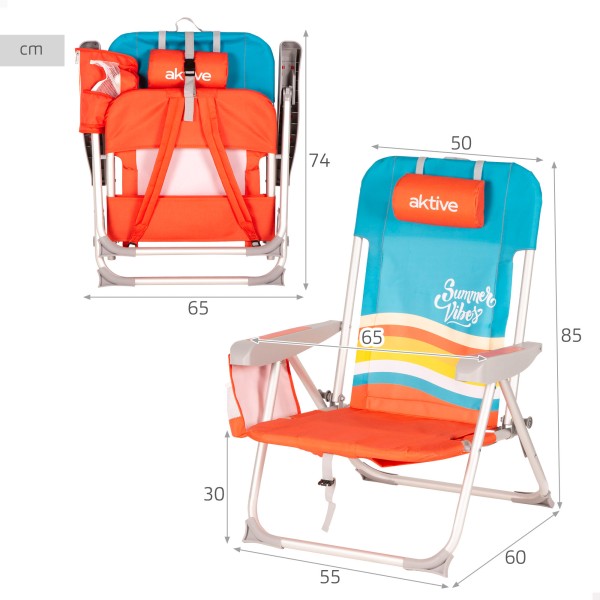 Cadeira de praia colorida com bolsos 50x60x85 cm | Distria