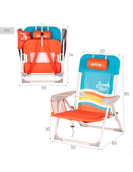Cadeira de praia colorida com bolsos 50x60x85 cm | Distria