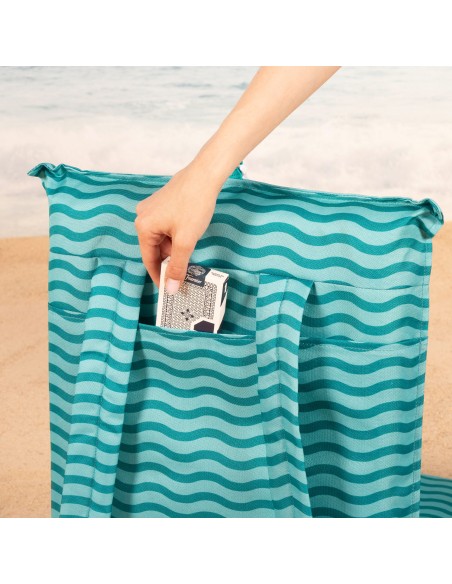 Cadeira de praia dobrável Ondas Turquesa com bolso traseiro | Distria