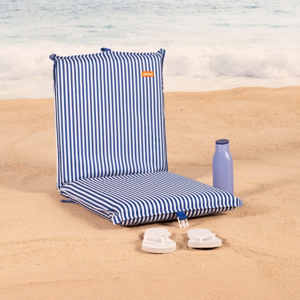 Cadeira de praia dobrável com listras náuticas e bolso traseiro | Distria