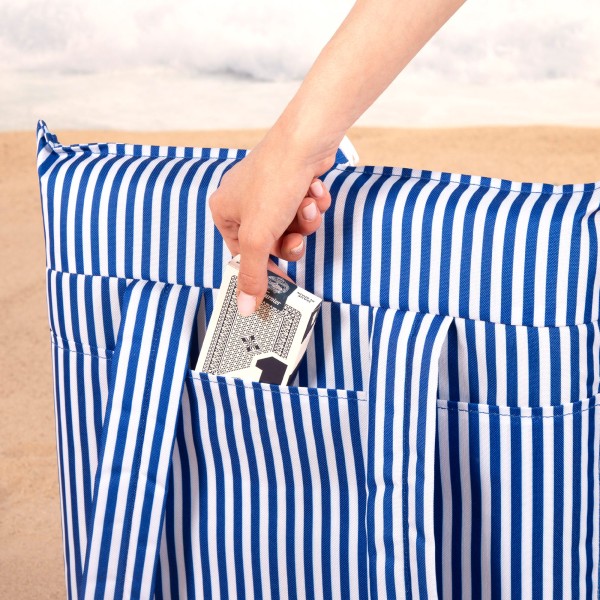 Cadeira de praia dobrável com listras náuticas e bolso traseiro | Distria