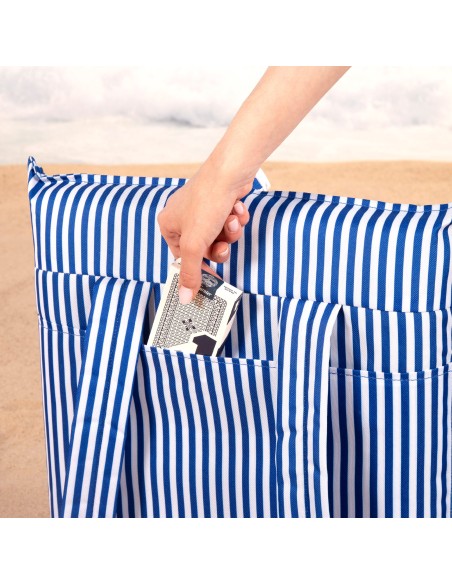 Cadeira de praia dobrável com listras náuticas e bolso traseiro | Distria