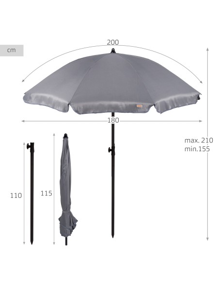 Guarda-sol grande cinza escuro de 200 cm com capa | Distria