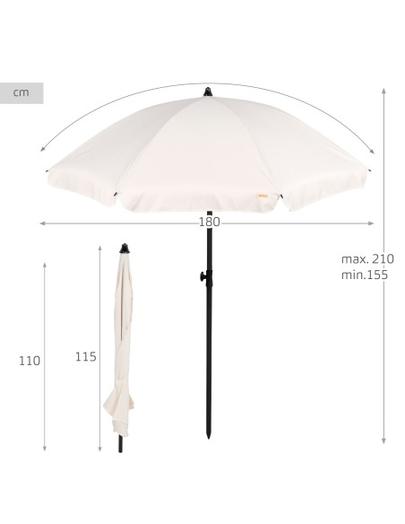 Guarda-sol grande branco creme de 200 cm com capa | Distria