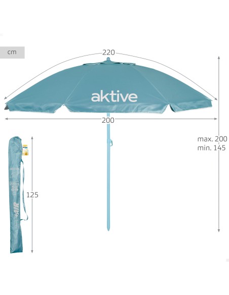 Guarda-sol de praia Aktive MAX+AIR azul Ø220 cm UV50 Aktive | Distria