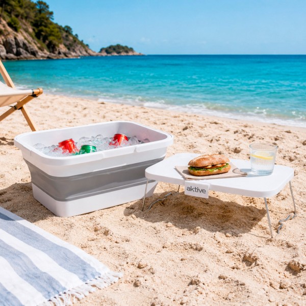 Cesto dobrável para geladeira de 15L com mesa de camping de 44 cm Aktive | Distria