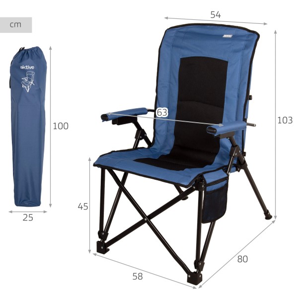Aktive Cadeira de camping dobrável e acolchoada com 4 posições | Distria