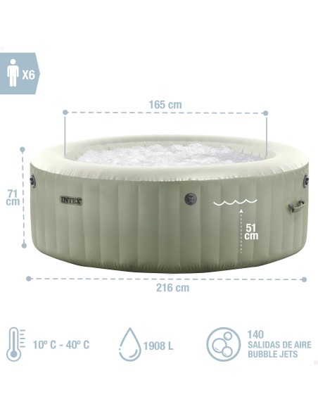 Spa inflável para 6 pessoas, verde-oliva, com bomba de filtro | Distria