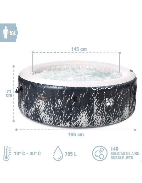 Spa inflável Glow Deluxe para 4 pessoas com bomba de filtro | Distria