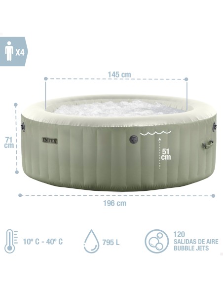 Spa inflável para 4 pessoas, verde-oliva, com bomba de filtro | Distria