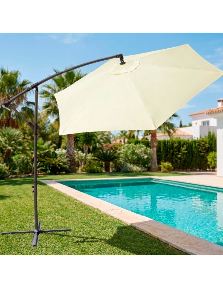 Guarda-sol hexagonal excêntrico de cor creme Distria