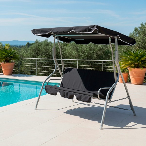 Baloiço de jardim 3 lugares preto | Distria