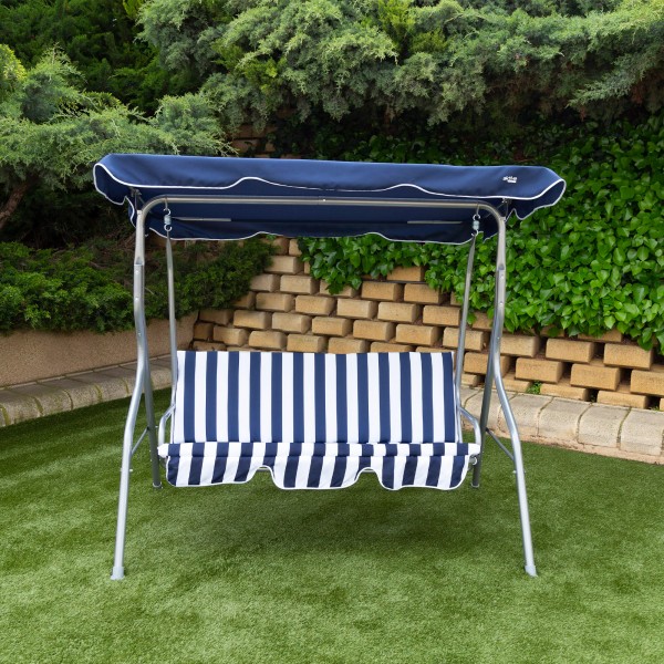 Baloiço de jardim azul e branco 3 lugares | Distria