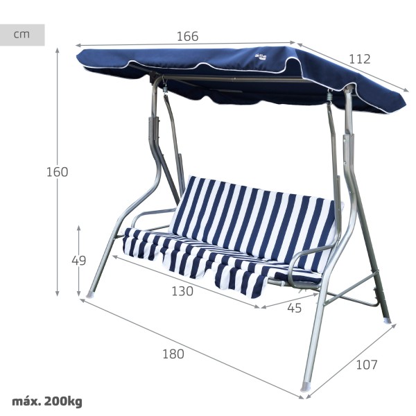 Baloiço de jardim azul e branco 3 lugares | Distria