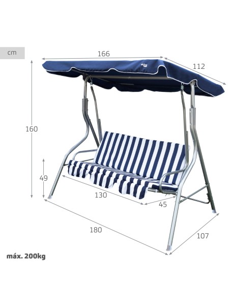 Baloiço de jardim azul e branco 3 lugares | Distria