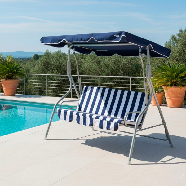 Baloiço de jardim azul e branco 3 lugares | Distria