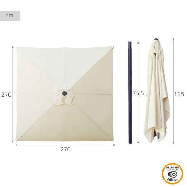 Guarda-sol jardim grande 270x270 cm protecção UV50 | Distria