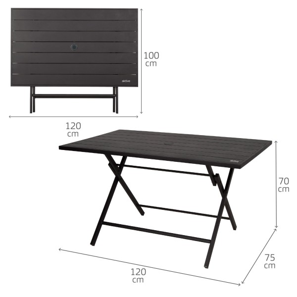 Aktive Mesa de jardim dobrável em aço preto 121x75x69 cm | Distria