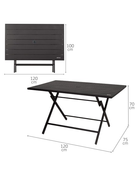 Aktive Mesa de jardim dobrável em aço preto 121x75x69 cm | Distria