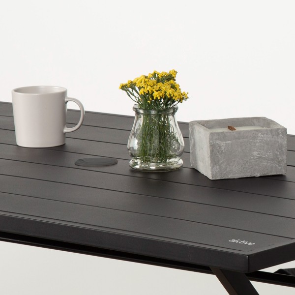 Aktive Mesa de jardim dobrável em aço preto 121x75x69 cm | Distria