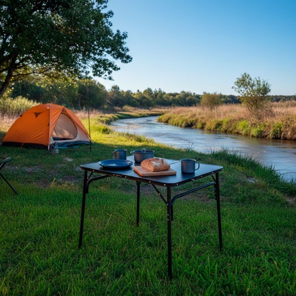 Mesa de acampamento dobrável preta antiderrapante | Distria