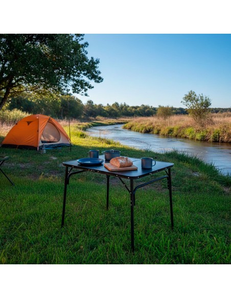Mesa de acampamento dobrável preta antiderrapante | Distria
