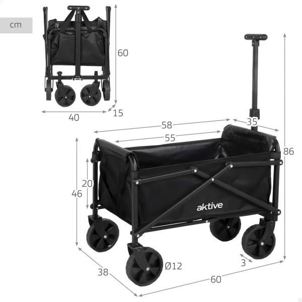 Carrinho de praia preto Aktive 4 rodas | Distria