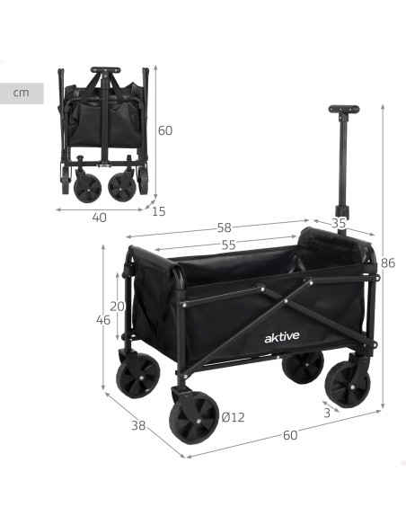 Carrinho de praia preto Aktive 4 rodas | Distria