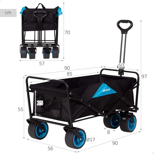 Carrinho de praia dobrável Aktive 90x50x97 cm com 4 rodas | Distria