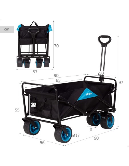 Carrinho de praia dobrável Aktive 90x50x97 cm com 4 rodas | Distria