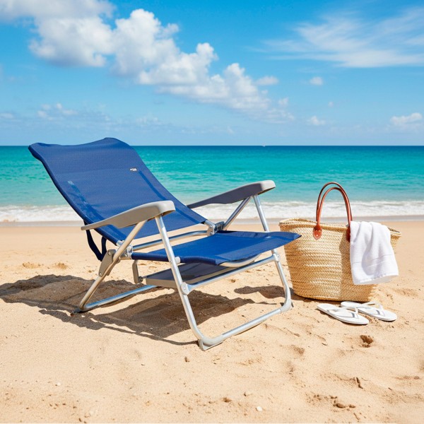 Cadeira de praia dobrável Slim com mesa lateral | Distria