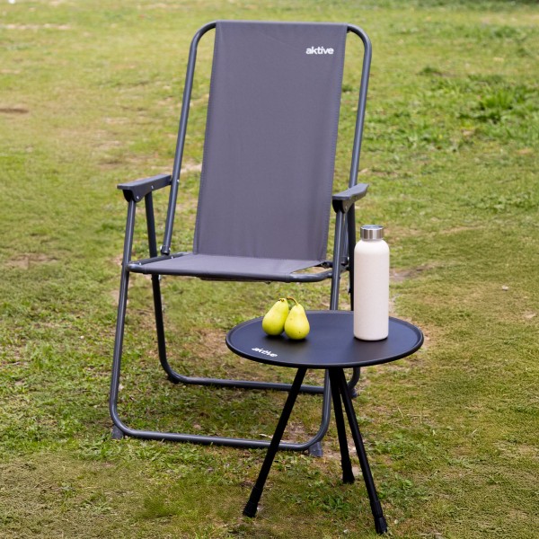 Aktive Mesa de acampamento dobrável redonda preta, compacta e leve | Distria
