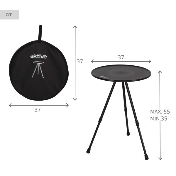 Aktive Mesa de acampamento dobrável redonda preta, compacta e leve | Distria