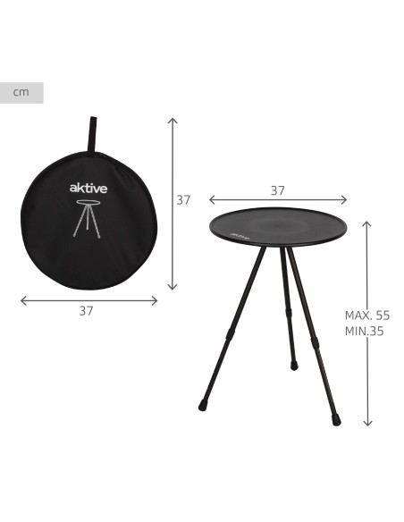 Aktive Mesa de acampamento dobrável redonda preta, compacta e leve | Distria