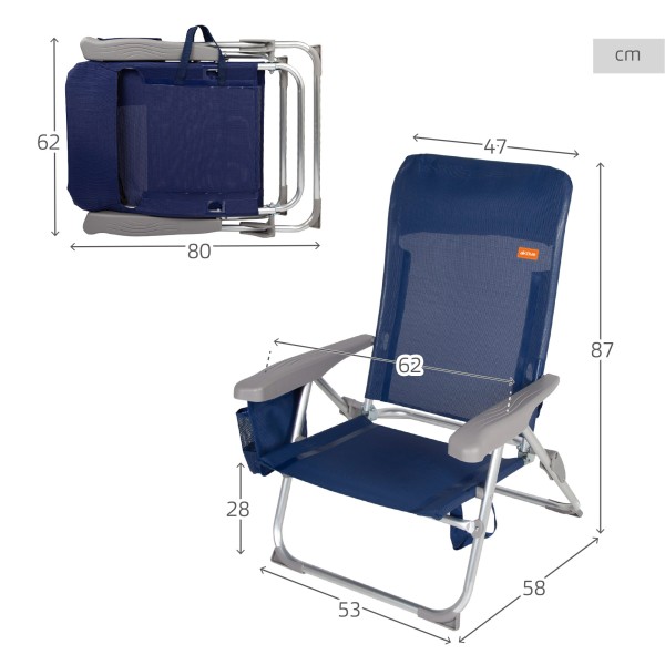 Cadeira de praia dobrável extraplana com bolso lateral | Distria