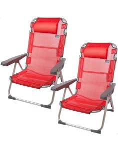 Pack poupança de 2 cadeiras de praia vermelhas 48x60x90 cm | Distrito