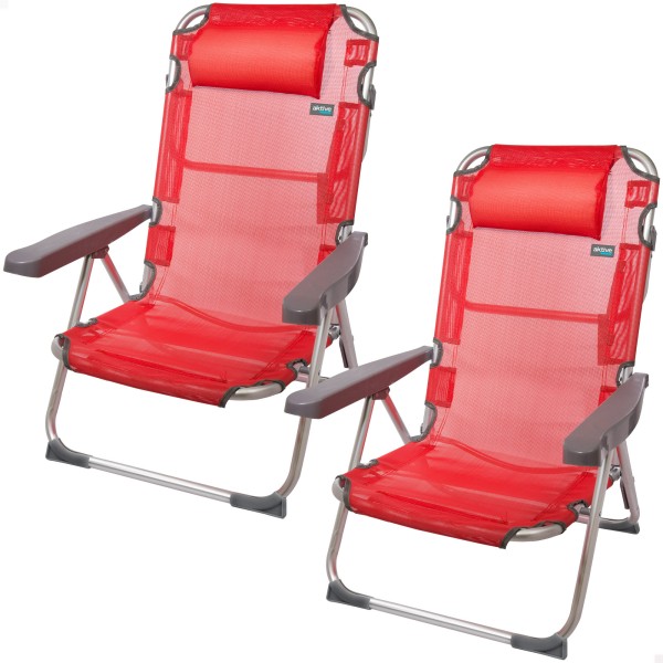 Pack poupança de 2 cadeiras de praia vermelhas 48x60x90 cm | Distrito