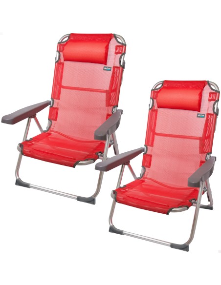 Pack poupança de 2 cadeiras de praia vermelhas 48x60x90 cm | Distrito