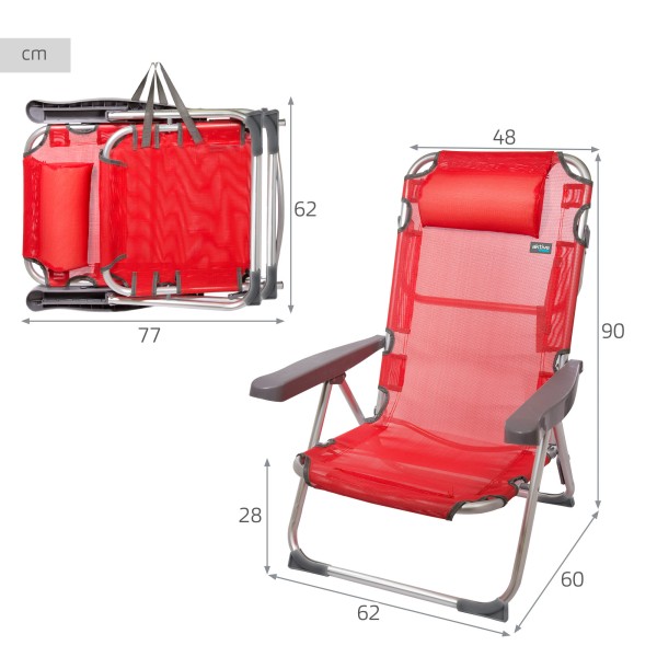Pack poupança de 2 cadeiras de praia vermelhas 48x60x90 cm | Distrito