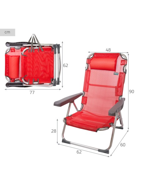 Pack poupança de 2 cadeiras de praia vermelhas 48x60x90 cm | Distrito