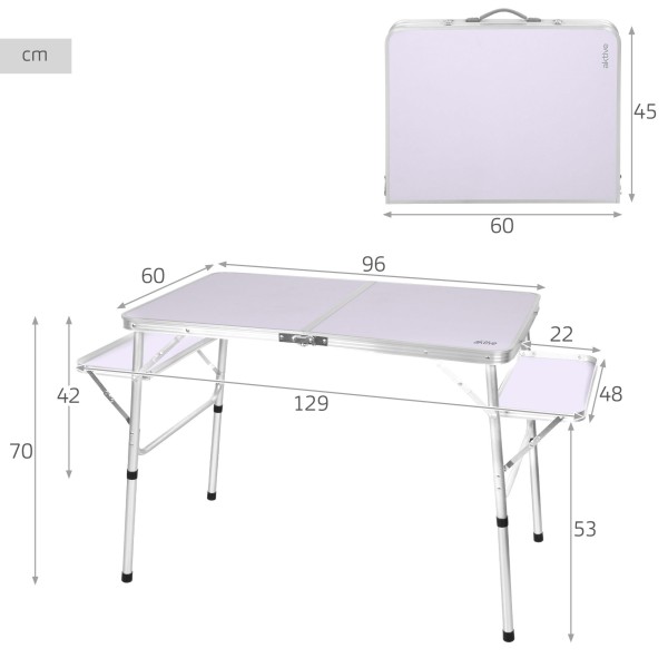 Mesa de camping dobrável 96x60 cm, altura ajustável, malva | Aktive