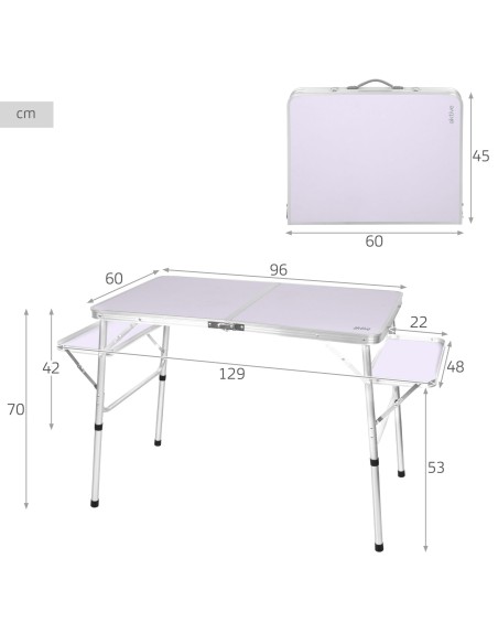 Mesa de camping dobrável 96x60 cm, altura ajustável, malva | Aktive