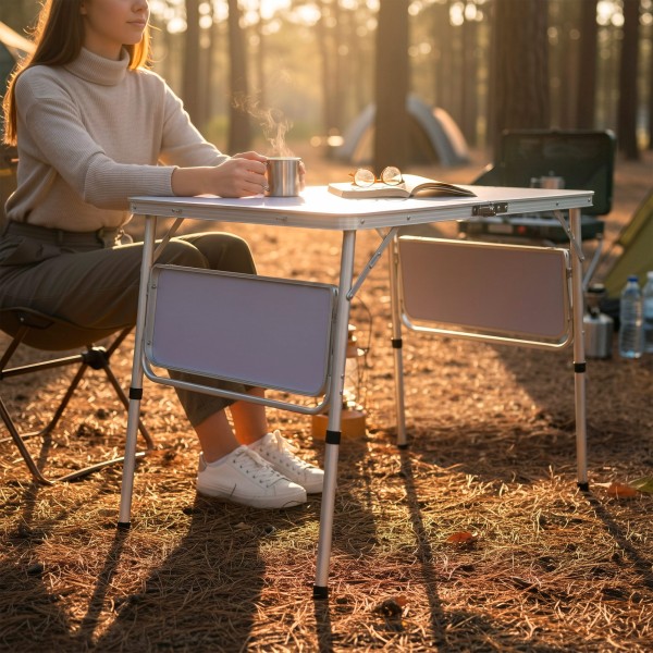 Mesa de camping dobrável 96x60 cm, altura ajustável, malva | Aktive