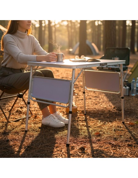 Mesa de camping dobrável 96x60 cm, altura ajustável, malva | Aktive