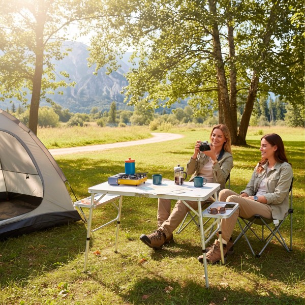 Mesa de camping dobrável 96x60 cm, altura ajustável, malva | Aktive