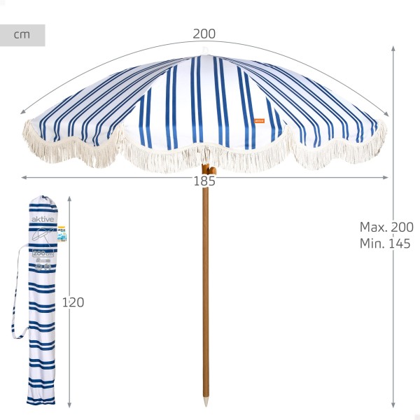Aktive Guarda-sol de praia 200 cm com franjas listradas | Distria